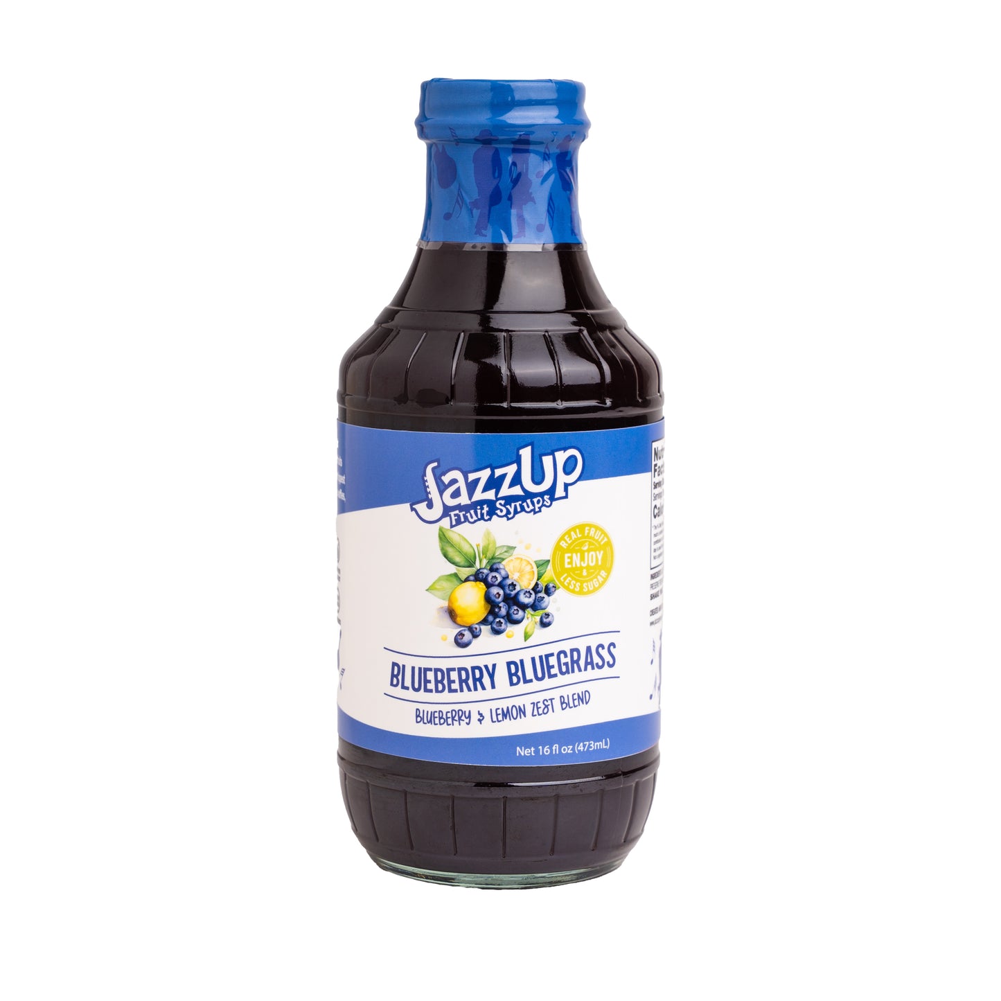 JazzUp® Bluegrass Blueberry Lemon Fruit Syrup and Drink Mixer - Less Sugar & Real Fruit Puree for Pancake, Italian Soda, Smoothie, and Beverage mixing - 16 fl oz (Real Fruit: Blueberry Puree with Lemon Zest)