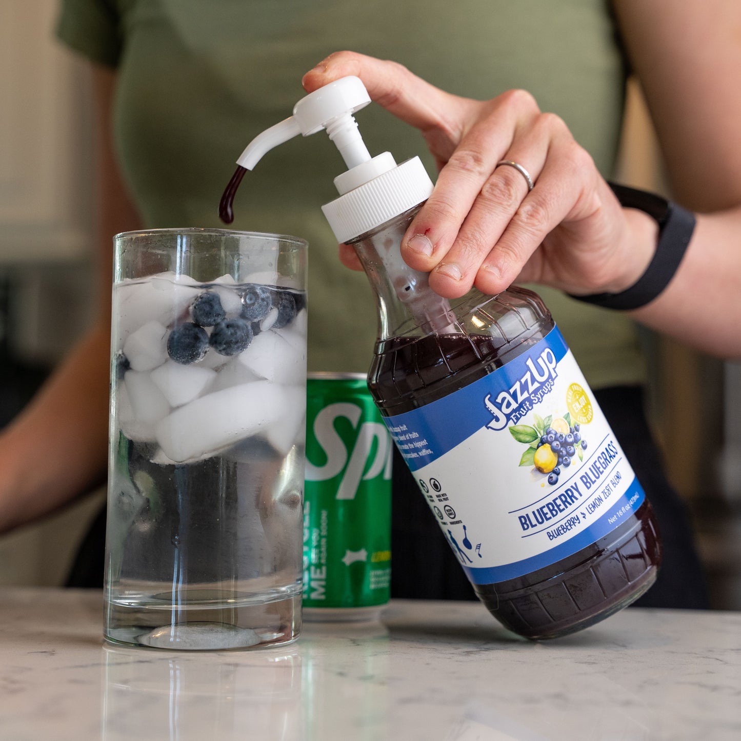 JazzUp® Bluegrass Blueberry Lemon Fruit Syrup and Drink Mixer - Less Sugar & Real Fruit Puree for Pancake, Italian Soda, Smoothie, and Beverage mixing - 16 fl oz (Real Fruit: Blueberry Puree with Lemon Zest)