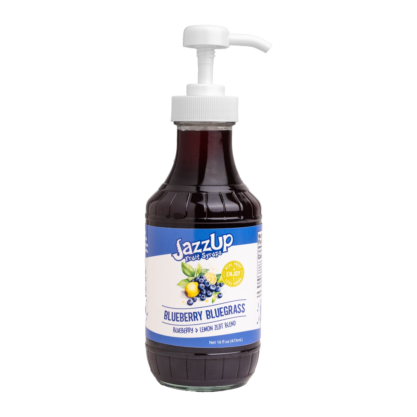 JazzUp® Bluegrass Blueberry Lemon Fruit Syrup and Drink Mixer - Less Sugar & Real Fruit Puree for Pancake, Italian Soda, Smoothie, and Beverage mixing - 16 fl oz (Real Fruit: Blueberry Puree with Lemon Zest)