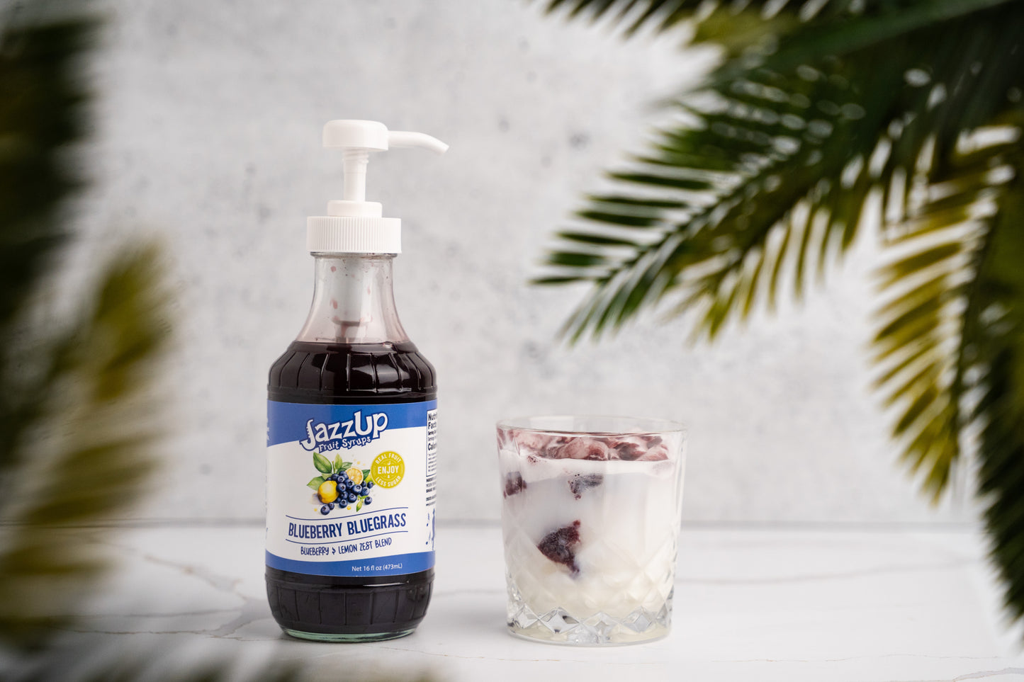 JazzUp® Bluegrass Blueberry Lemon Fruit Syrup and Drink Mixer - Less Sugar & Real Fruit Puree for Pancake, Italian Soda, Smoothie, and Beverage mixing - 16 fl oz (Real Fruit: Blueberry Puree with Lemon Zest)