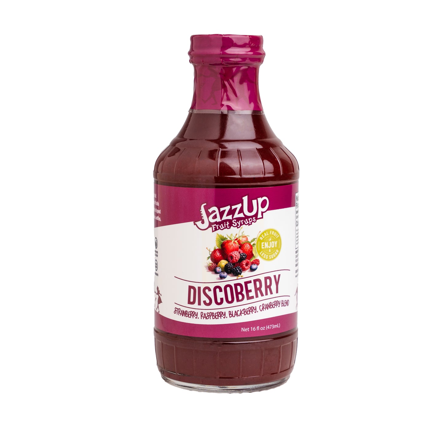 JazzUp® Discoberry Fruit Syrup and Drink Mixer - Less Sugar & Real Fruit Puree for Pancake, Waffles, Italian Sodas, Smoothies, and Beverage Mixing - 16 fl oz (Real Fruit: Strawberries, Raspberries, Blackberries, Cranberries)