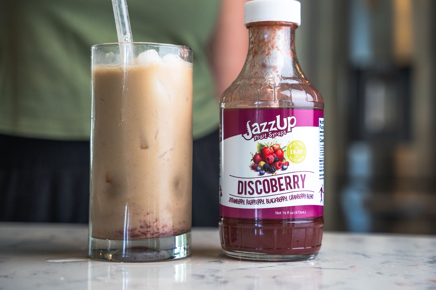 JazzUp® Discoberry Fruit Syrup and Drink Mixer - Less Sugar & Real Fruit Puree for Pancake, Waffles, Italian Sodas, Smoothies, and Beverage Mixing - 16 fl oz (Real Fruit: Strawberries, Raspberries, Blackberries, Cranberries)