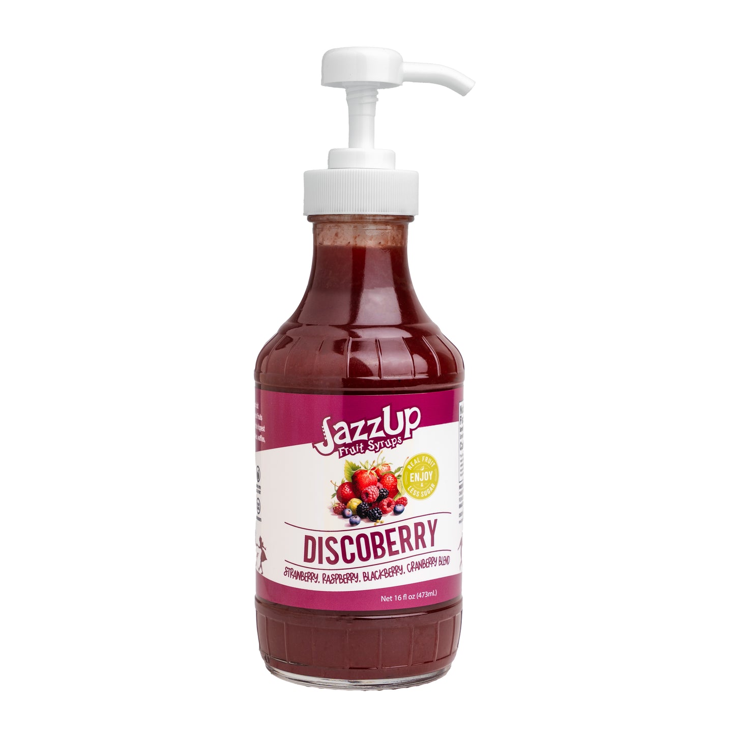 JazzUp® Discoberry Fruit Syrup and Drink Mixer - Less Sugar & Real Fruit Puree for Pancake, Waffles, Italian Sodas, Smoothies, and Beverage Mixing - 16 fl oz (Real Fruit: Strawberries, Raspberries, Blackberries, Cranberries)