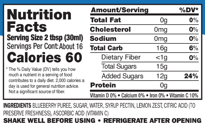 JazzUp® Bluegrass Blueberry Lemon Fruit Syrup and Drink Mixer - Less Sugar & Real Fruit Puree for Pancake, Italian Soda, Smoothie, and Beverage mixing - 16 fl oz (Real Fruit: Blueberry Puree with Lemon Zest)