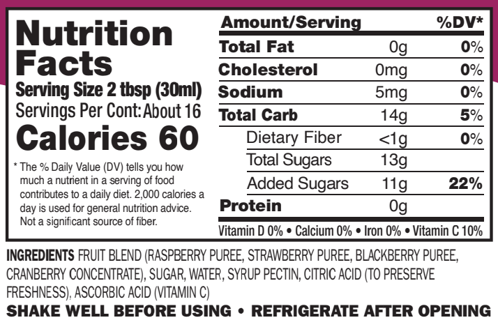 JazzUp® Discoberry Fruit Syrup and Drink Mixer - Less Sugar & Real Fruit Puree for Pancake, Waffles, Italian Sodas, Smoothies, and Beverage Mixing - 16 fl oz (Real Fruit: Strawberries, Raspberries, Blackberries, Cranberries)