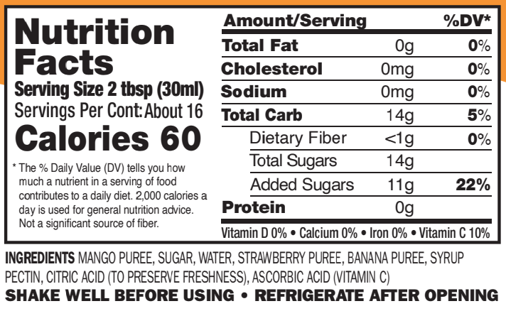 JazzUp® Mariachi Mango Fruit Syrup - Less Sugar & Real Fruit Puree for Pancake, Waffles, Italian Sodas, Smoothies, and Beverage Mixing- 16 fl oz (Real Fruit: Mangoes, Strawberries and Banana)
