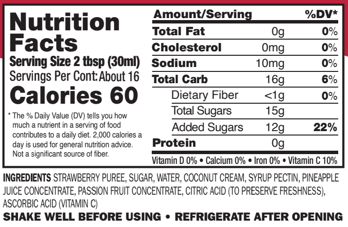 JazzUp® Strawberry Swing Fruit Syrup and Drink Mixer - Less Sugar & Real Fruit Puree for Pancake, Italian Soda, Smoothie, and Beverage Mixing - 16 fl oz (Real Fruit: Strawberry Puree, Passionfruit, Pineapple Juice, Coconut Cream)