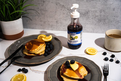 JazzUp® Bluegrass Blueberry Lemon Fruit Syrup and Drink Mixer - Less Sugar & Real Fruit Puree for Pancake, Italian Soda, Smoothie, and Beverage mixing - 16 fl oz (Real Fruit: Blueberry Puree with Lemon Zest)