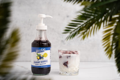 JazzUp® Bluegrass Blueberry Lemon Fruit Syrup and Drink Mixer - Less Sugar & Real Fruit Puree for Pancake, Italian Soda, Smoothie, and Beverage mixing - 16 fl oz (Real Fruit: Blueberry Puree with Lemon Zest)