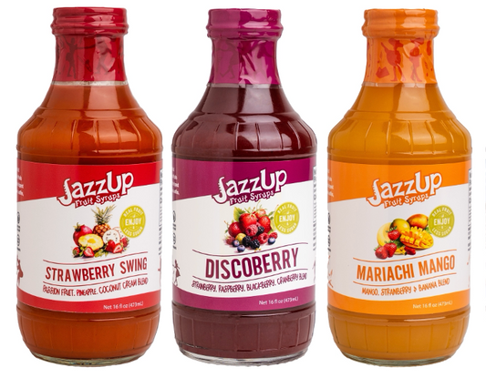 JazzUp Variety Pack – All 3 Real Fruit, Less Sugar Syrups, 16 fl oz (3-Pack)